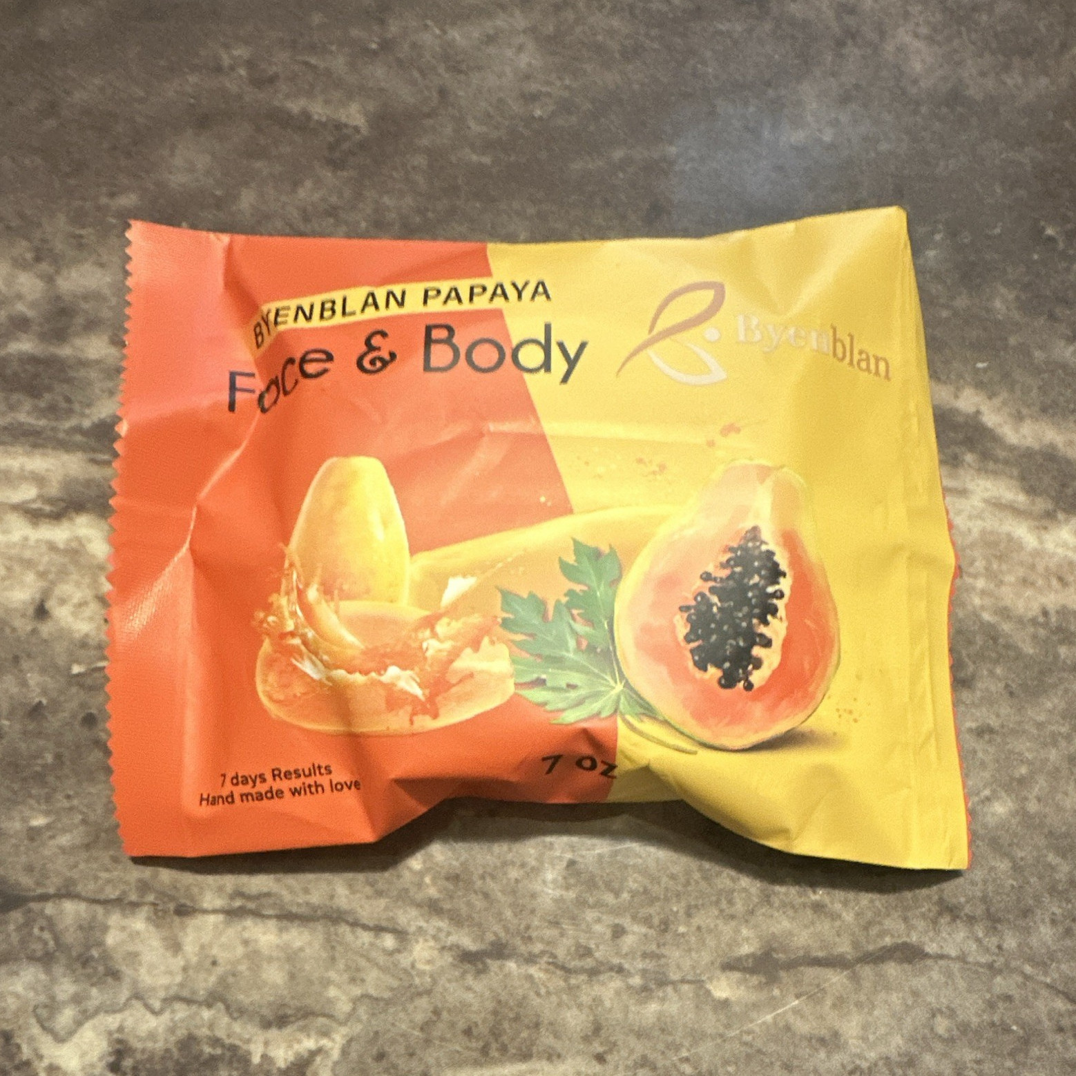 Byenblan Papaya Face & Body Soap Bar w/ Turmeric & Vitamin C, 7 oz