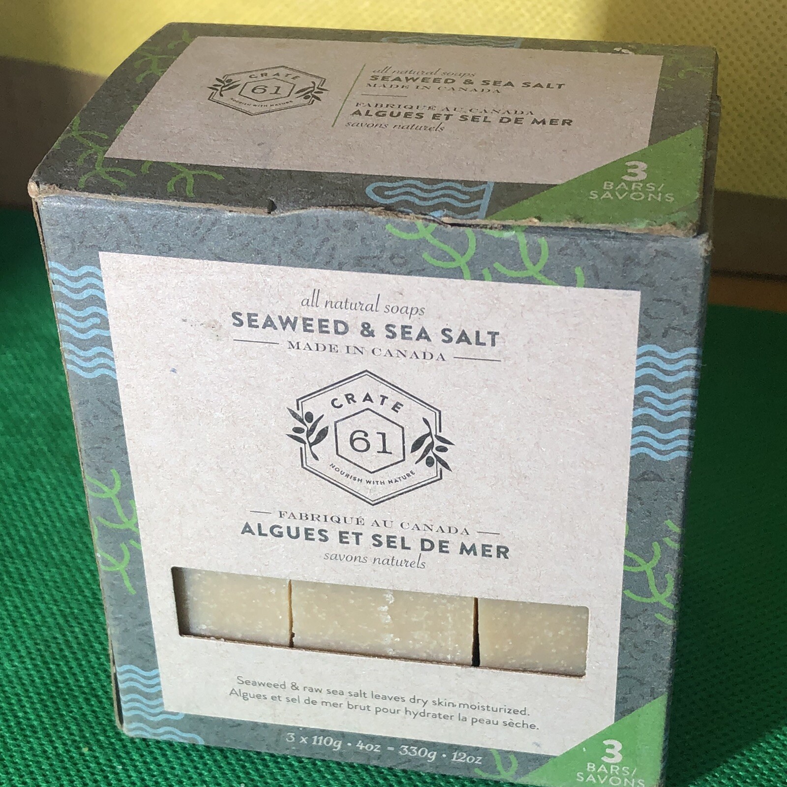 Crate 61 Soap SEAWEED & SEA SALT 3x4oz/110g total 330g/12oz 3 bars MadeInCanada