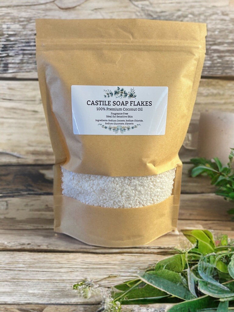 Unscented Gentile Castile Soap Flakes – 4 cups/ 13.5 oz Bag 100% Coconut Oil
