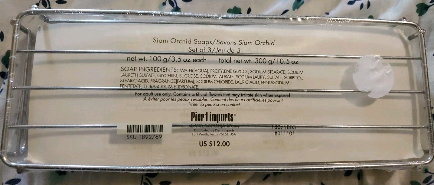 Pier 1 Imports Siam Orchid Inside Clear Soap 3-pk In Metal Tray Dish Vintage NIP