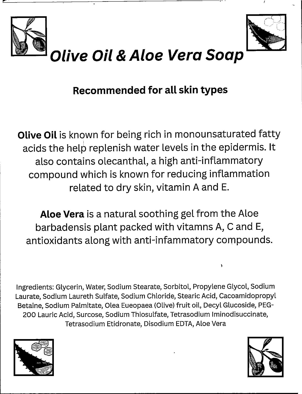 OLIVE OIL & ALOE VERA HANDMADE BODY SOAP W/ GREEN TEA & TEA TREE ESSENTIAL OILS