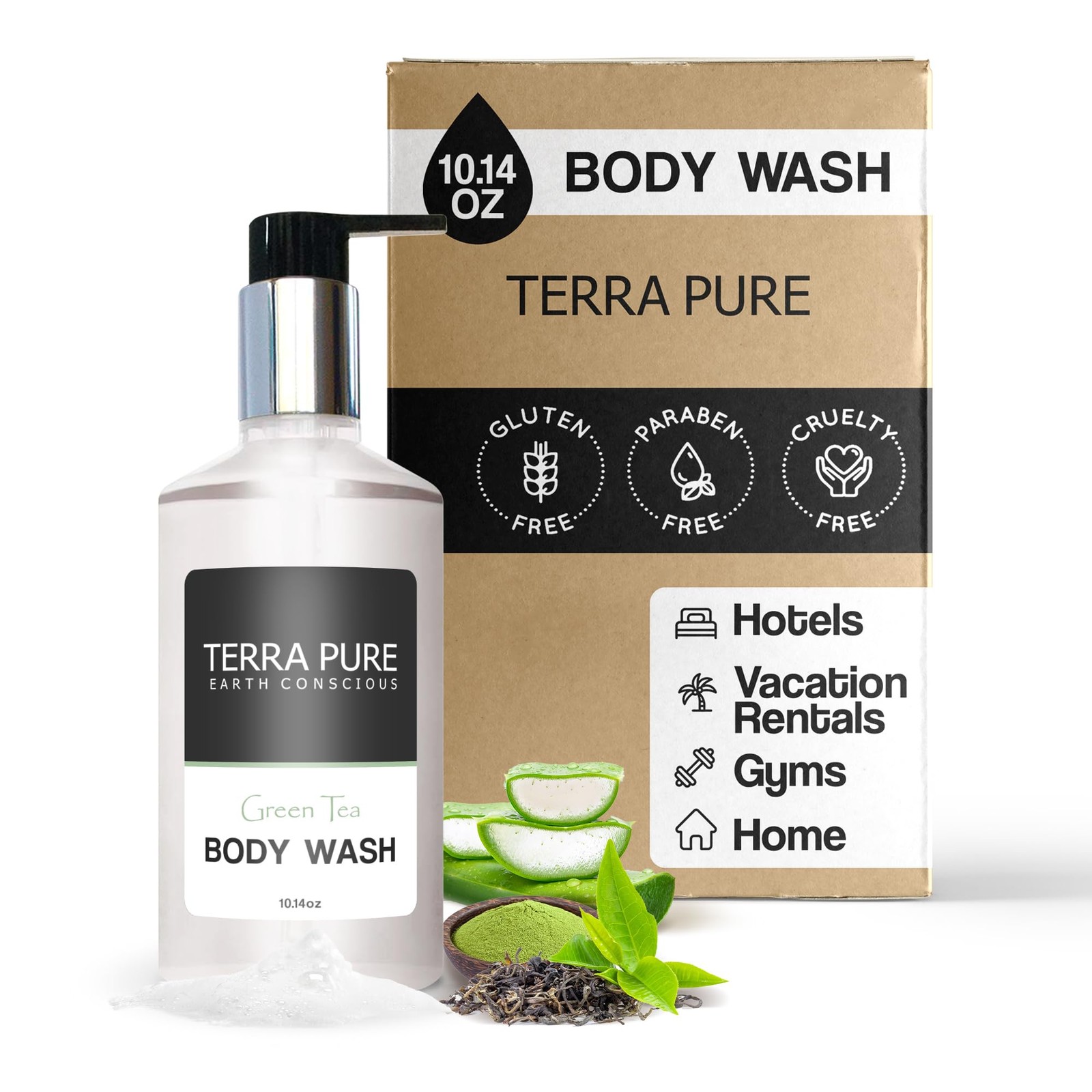 Terra Pure Green Tea Body Wash, 10.14 oz. Fl Oz (Pack of 1), Wash