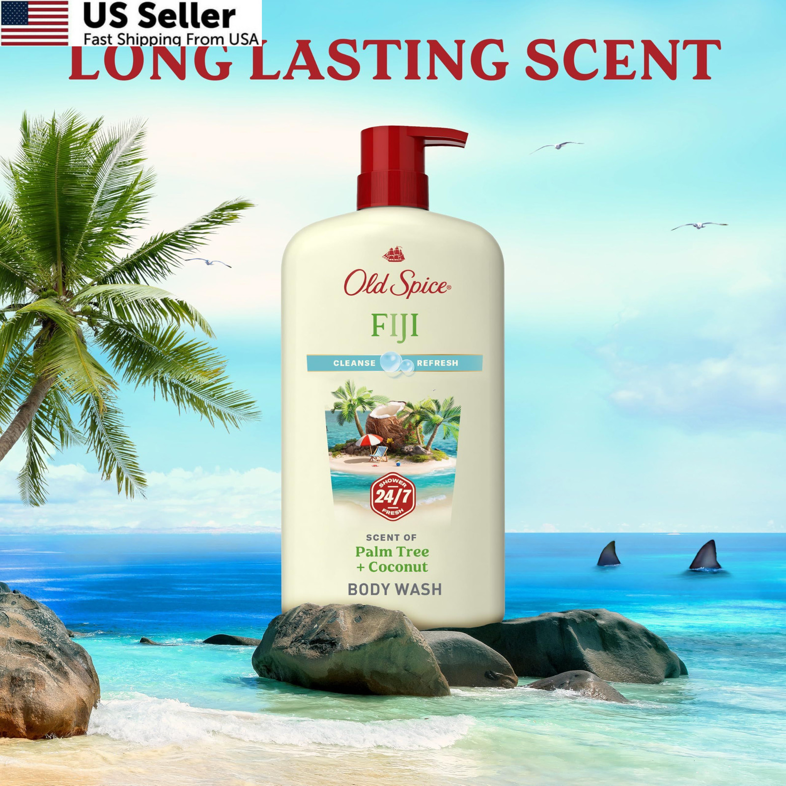 Old Spice Body Wash for Men, 24/7 25 Fl Oz (Pack of 4), Fiji w/ Palm Tree