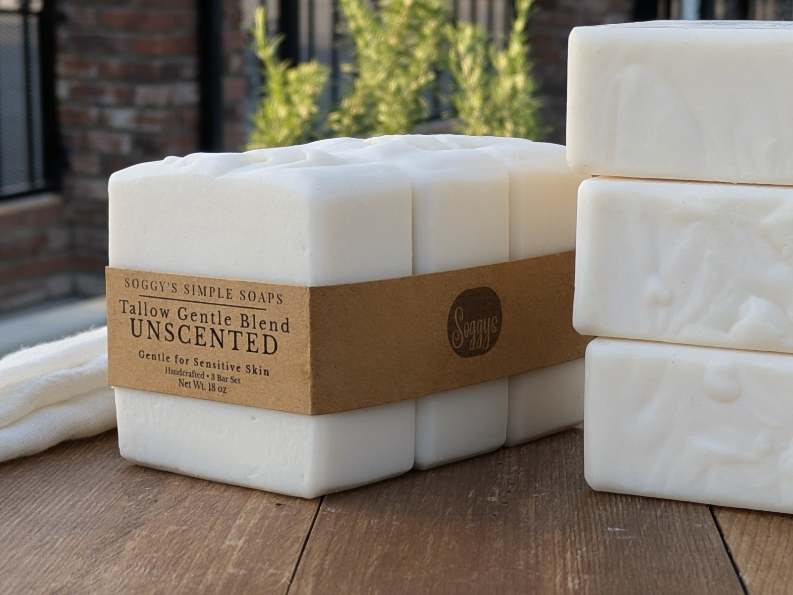 Unscented Tallow Soap 6 Bars – Sensitive Skin Natural Handmade Bar Soap