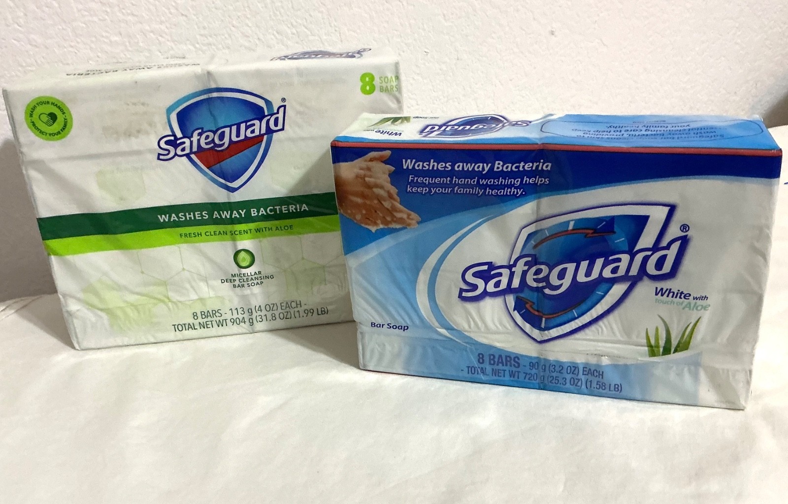 Safeguard Antibacterial 16 Soap Bars Fresh Clean Scent w Aloe Micellar