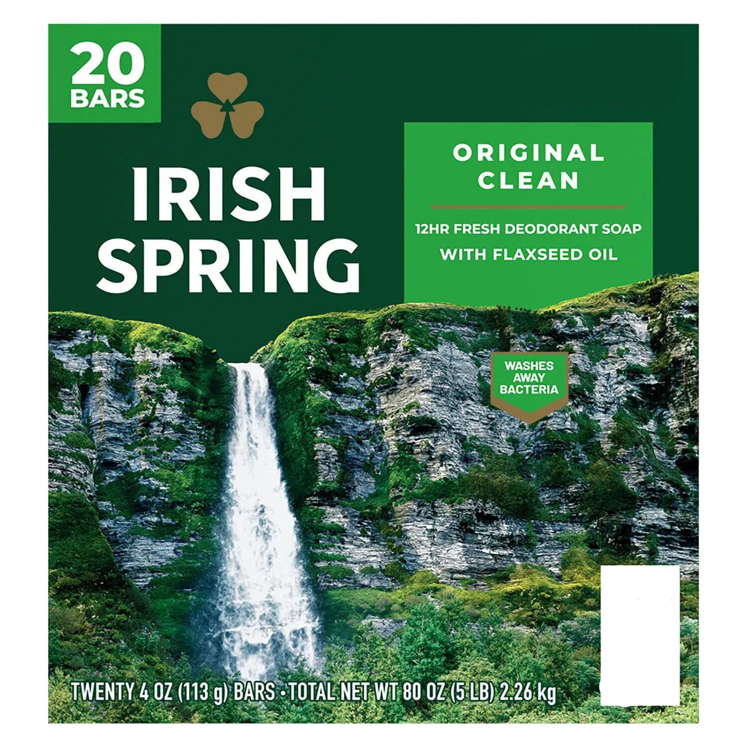 Irish Spring Deodorant Bar Soap Original With Flaxseed Oil, 4 Ounces, 20-Pack