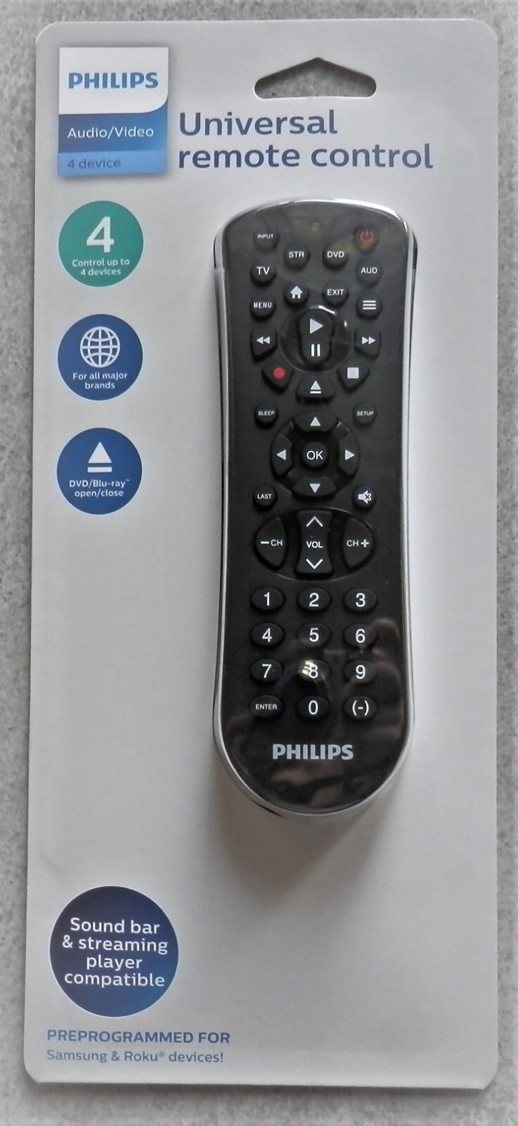 Philips Universal Remote Control SRP1103 Up To 4 Devices DVD/Blu-Ray Open/Close