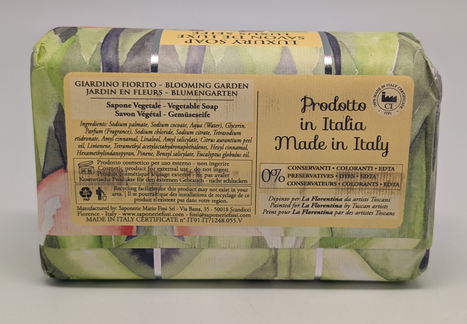 LA FLORENTINA Blooming Garden Vegetable Bath Bar Soap Bath 9.7 oz Made in ITALY
