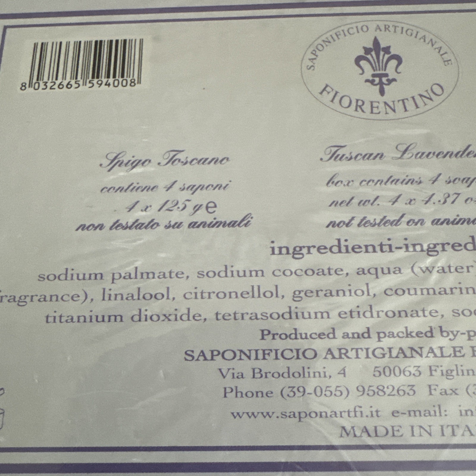 Saponificio Artigianale Fiorentino Tuscan Lavender Scented 4 Soaps Made In Italy