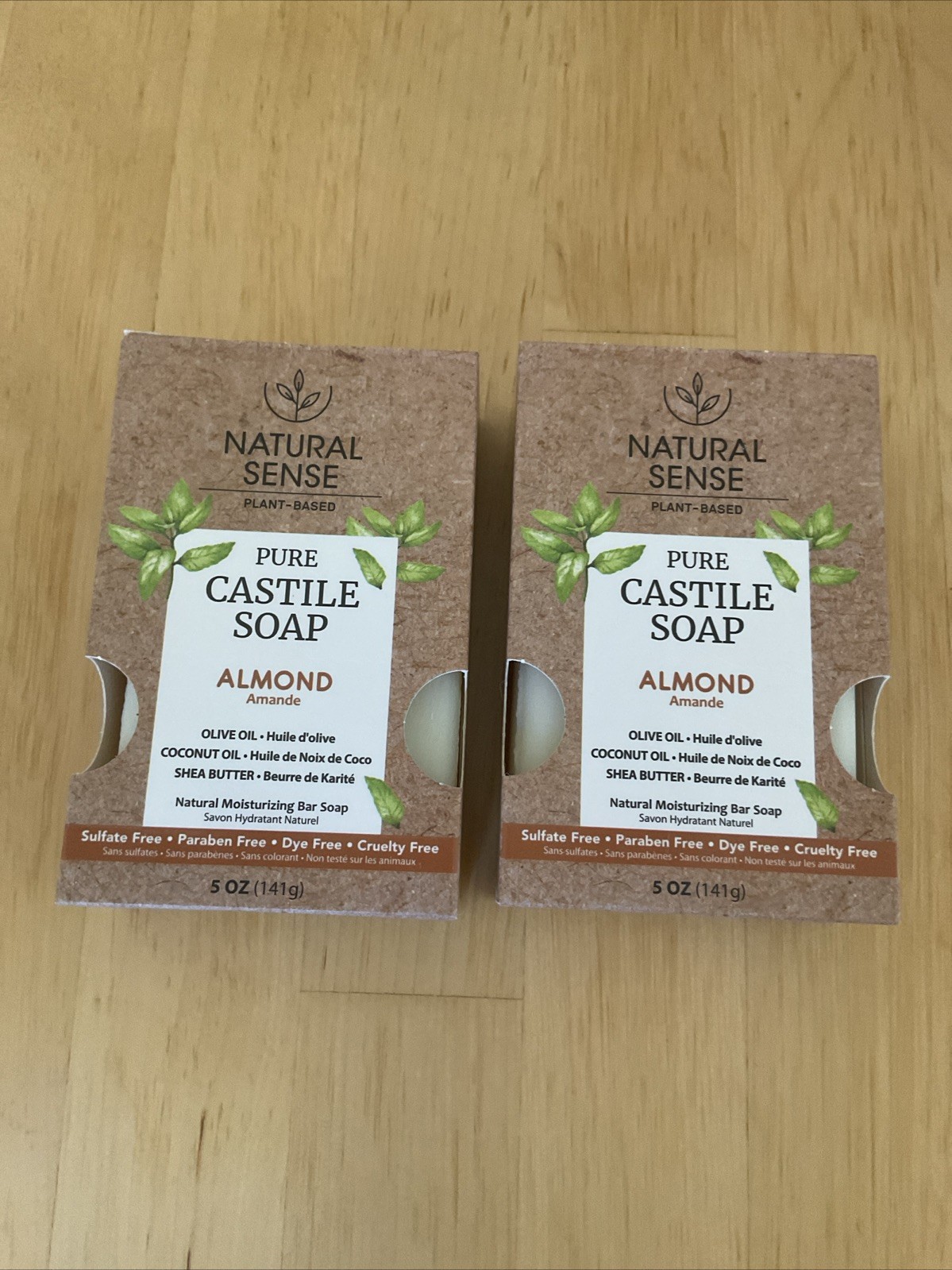 2 NEW Natural Sense Plant-Based Pure Castile Bar Soap Almond.