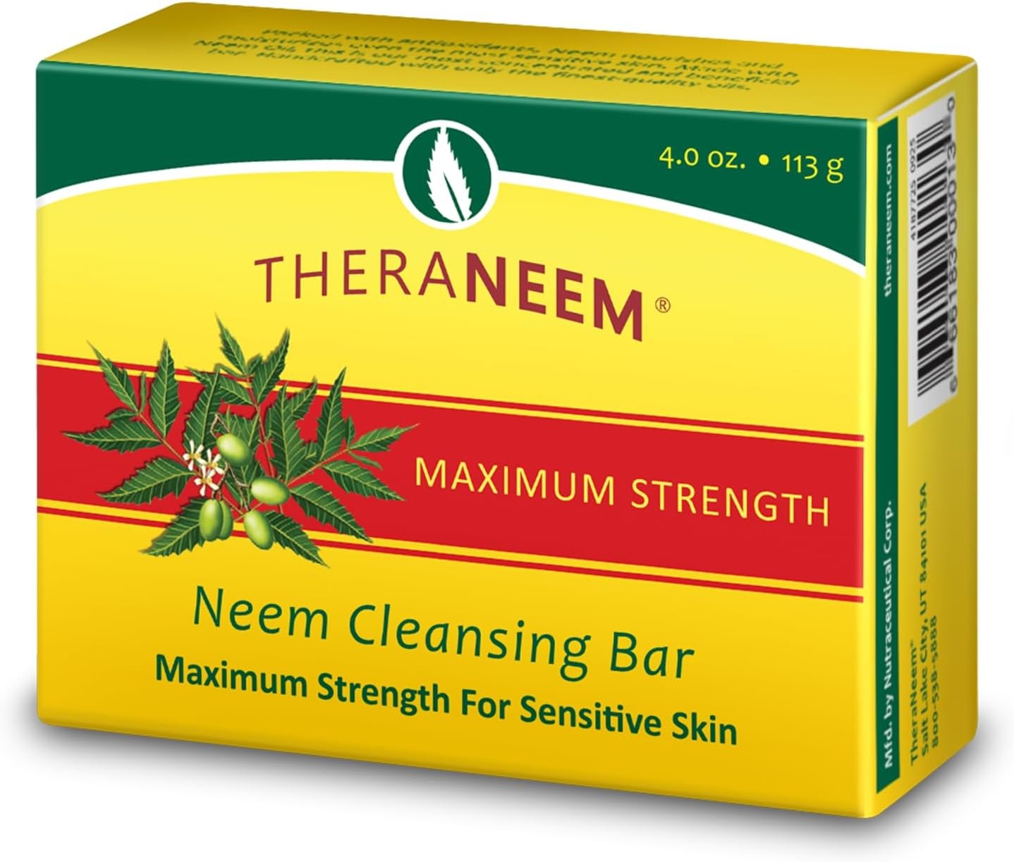 TheraNeem Neem Oil Cleansing Soap Bar for Sensitive Skin – Body Wash Bar for