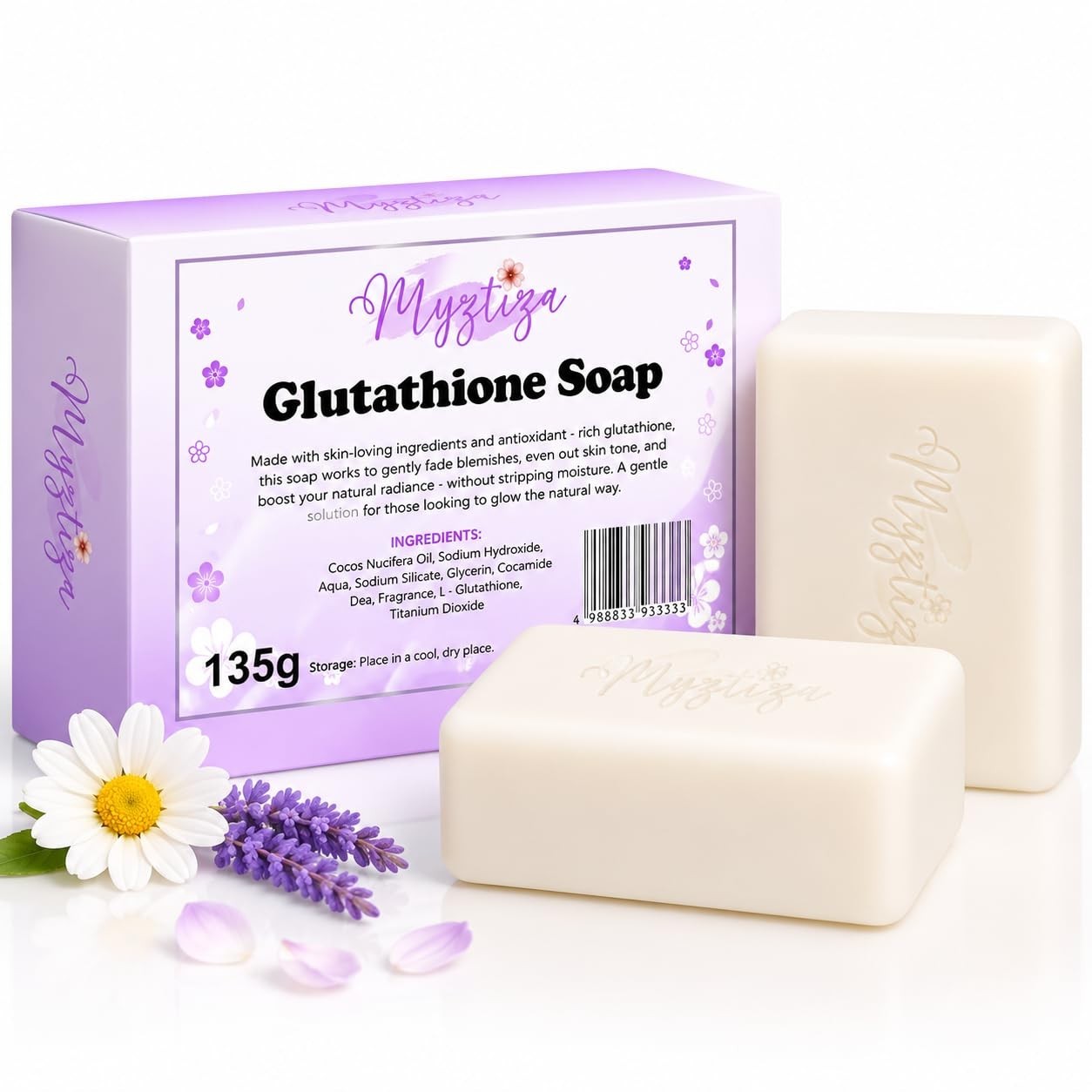 Myztiza Glutathione Bar Soap for Face & Body – 2 Pack 135g Each