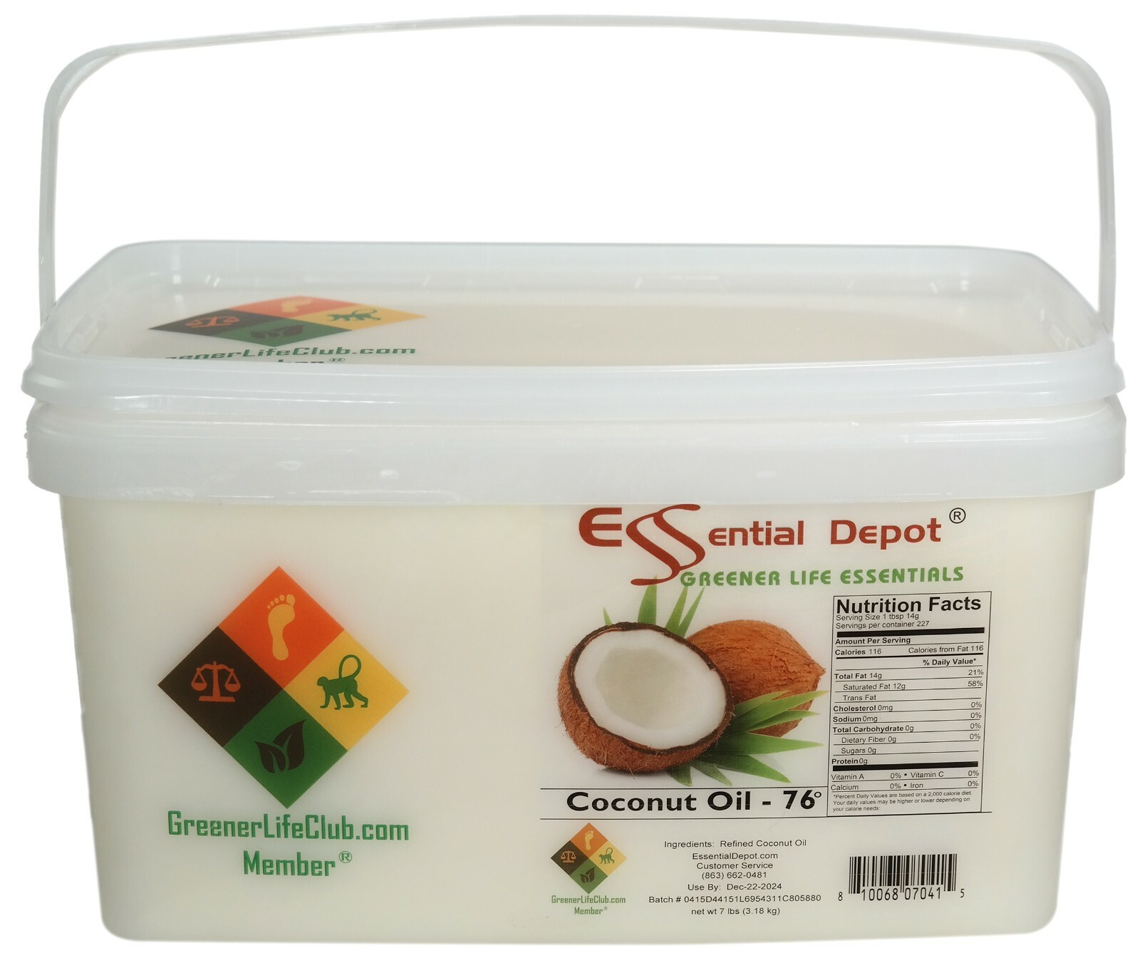 Coconut Oil – Food Safe – 7lb – Greener Life Club Box