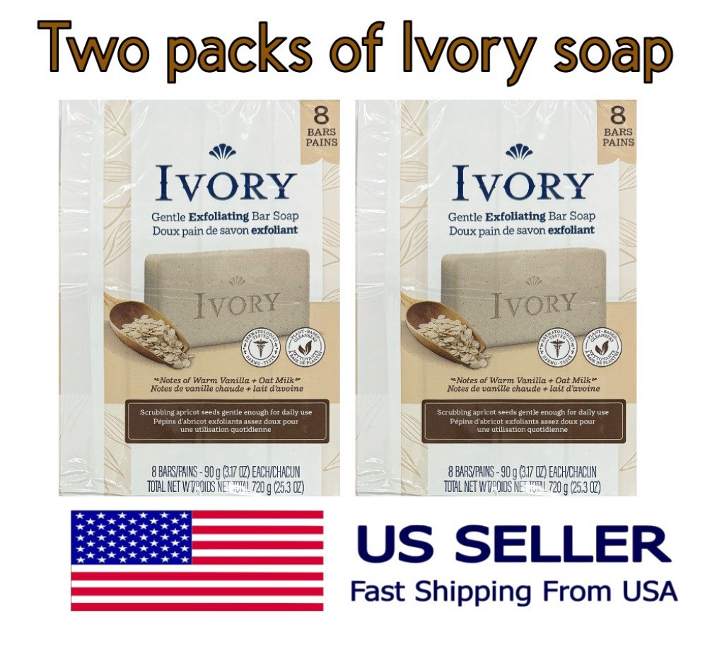 Ivory Exfoliating Bath Bar Soap with Warm Vanilla + Oat Milk Plant Based 16bars