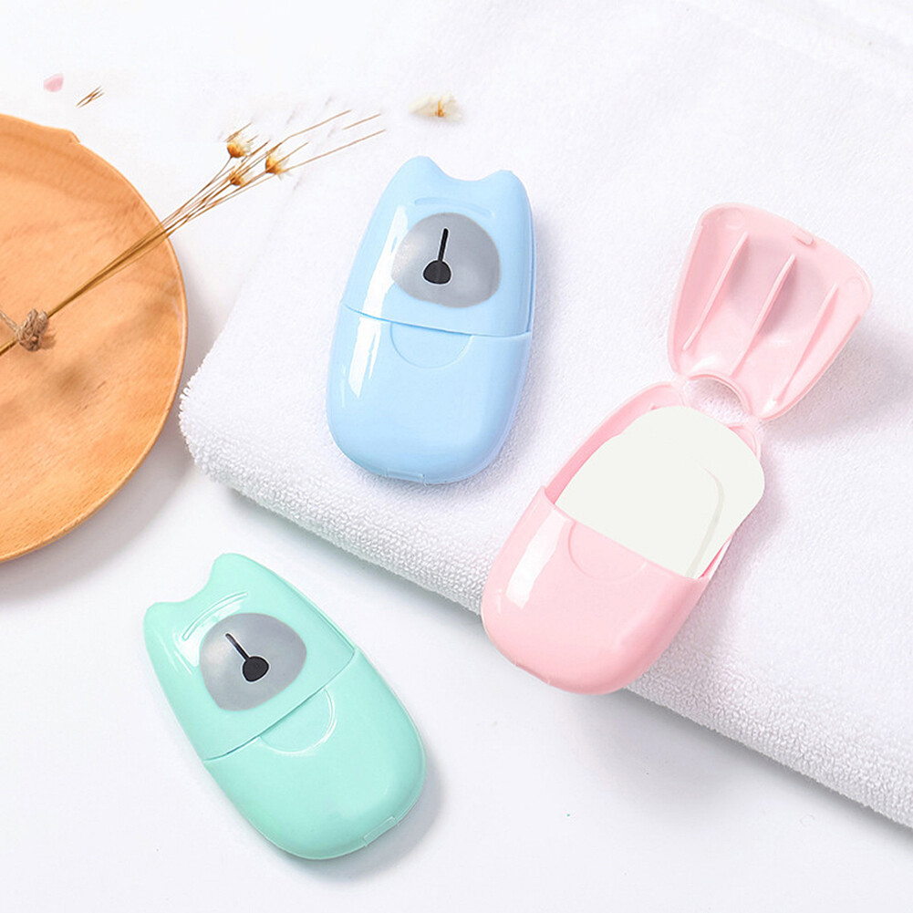 US 50Pcs Disposable Travel Soap Portable Soap Paper Box Scented Slice Sheets