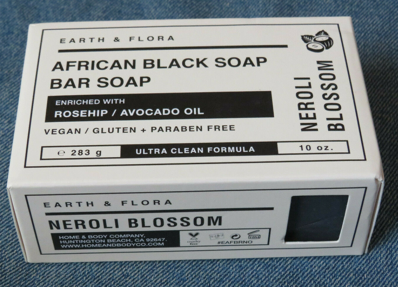 Earth & Flora African Black Soap 10 Oz Bar Enriched w/Rosehip & Avocado Oil