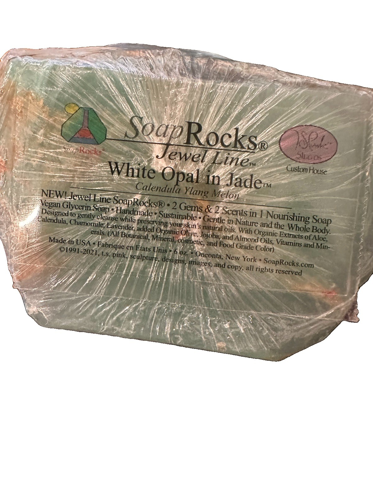 T.S. Pink SoapRocks Jewel Collection – White Opal In Jade-6oz -New-Wrapped