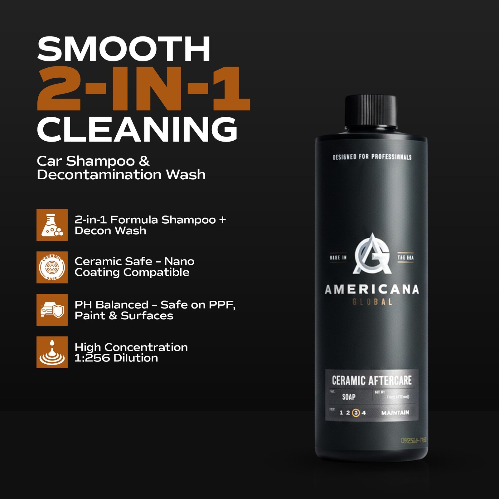 Americana Global Ceramic Aftercare Soap (16 fl. oz) – pH Neutral 2-in-1 Car S…