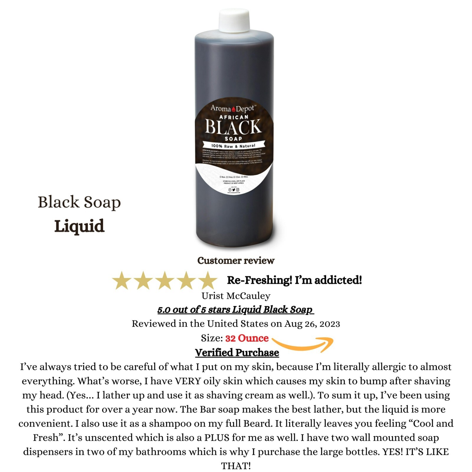 Black Soap Liquid 8 oz. Raw African Soap Natural Wash Face Body Hair Shampoo