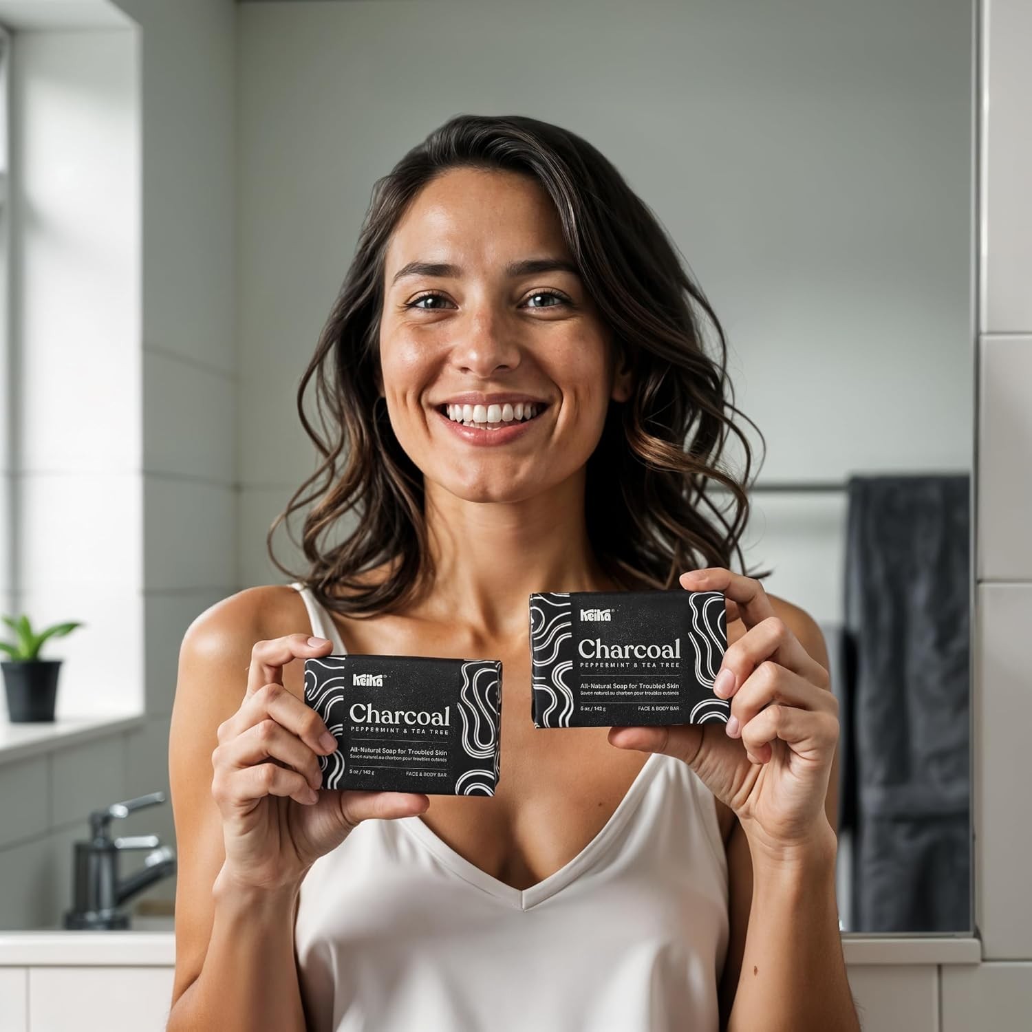 Keika Charcoal Black Soap Bar for Eczema, Psoriasis, Face, Body, Men Women Teens