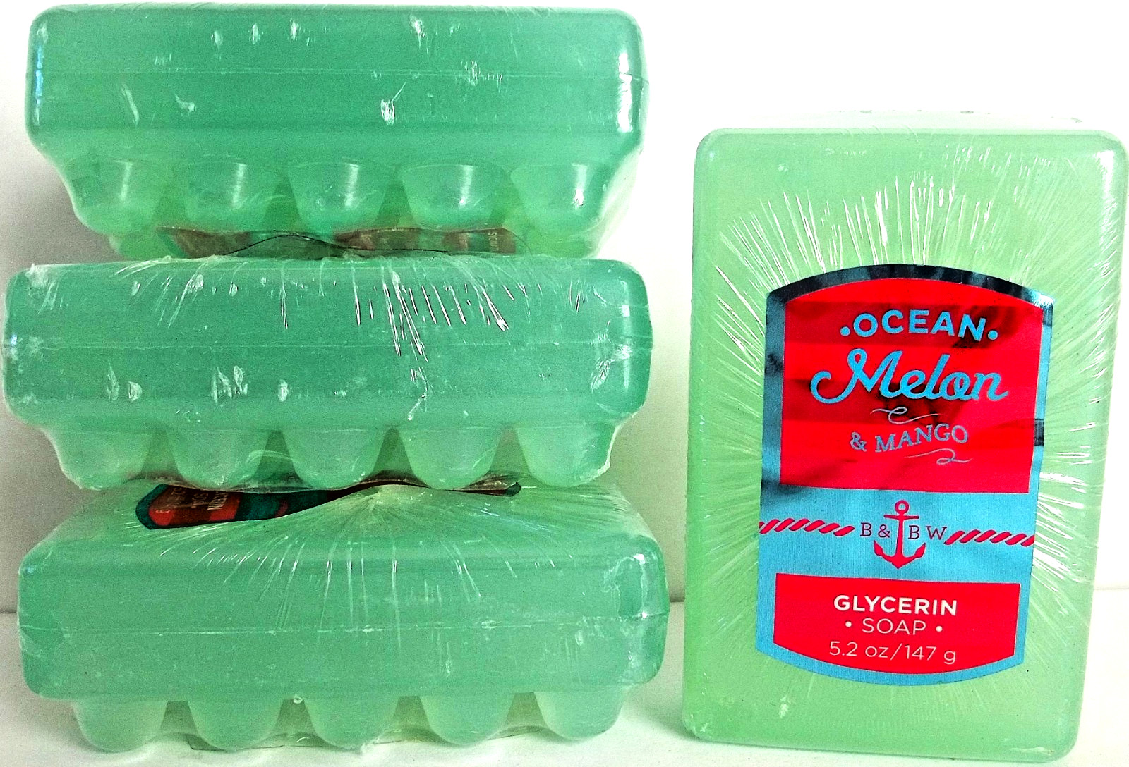 Bath Body Works OCEAN MELON & MANGO Glycerin Bar Soap, 5.2 oz, NEW x 4