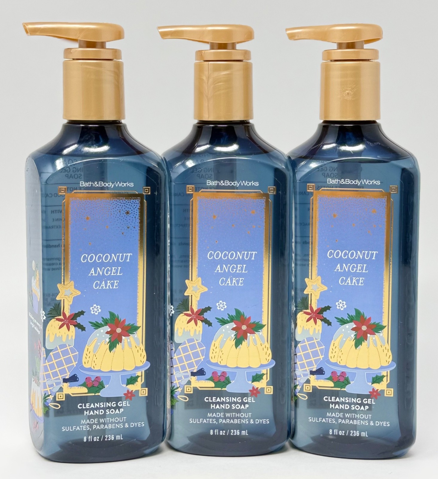 3 NEW BATH & BODY WORKS COCONUT ANGEL CAKE CLEANSING GEL HAND SOAP WASH 8OZ PUMP