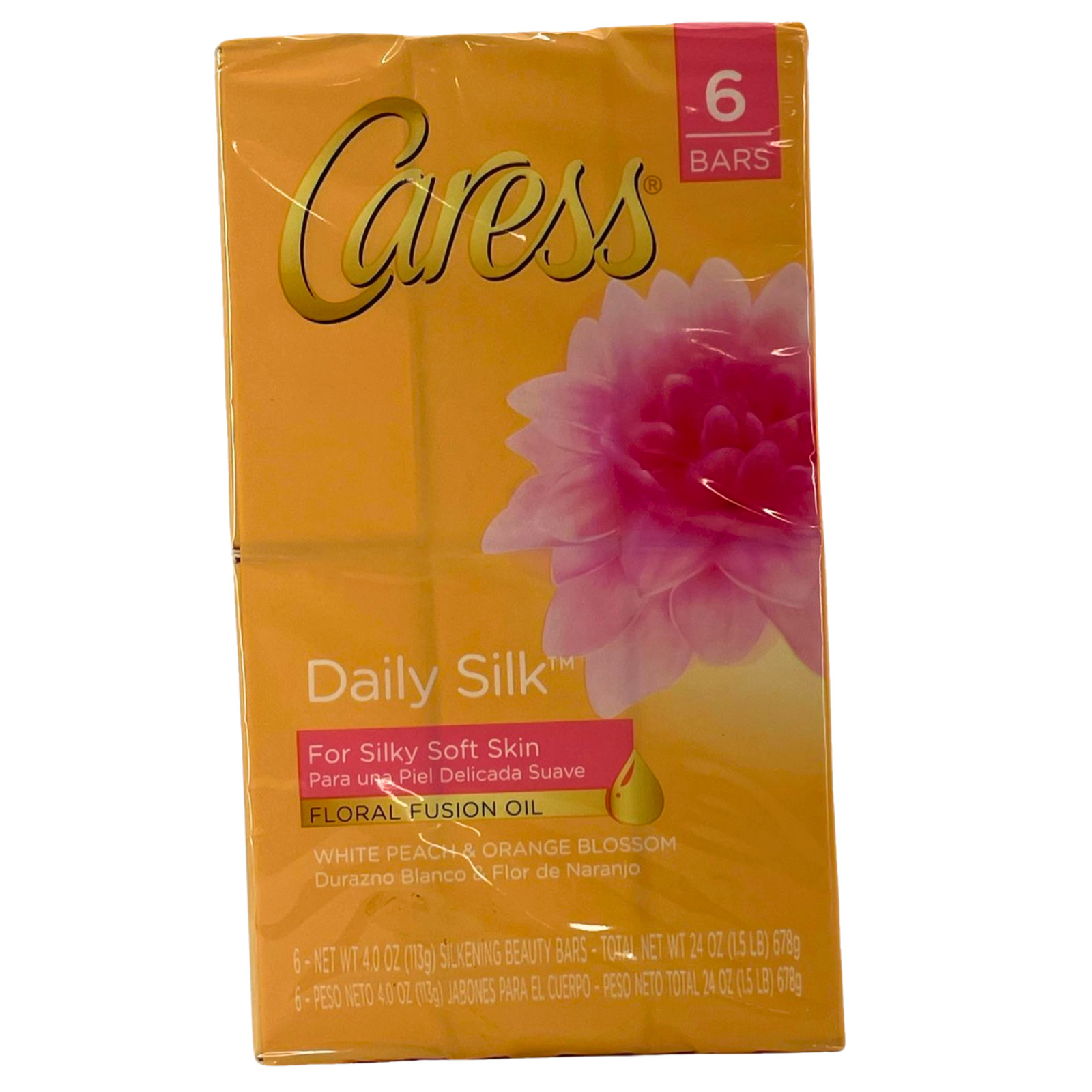 Caress Daily Silk Silkening Beauty Bar Soap White Peach & Orange Blossom 6 Bars