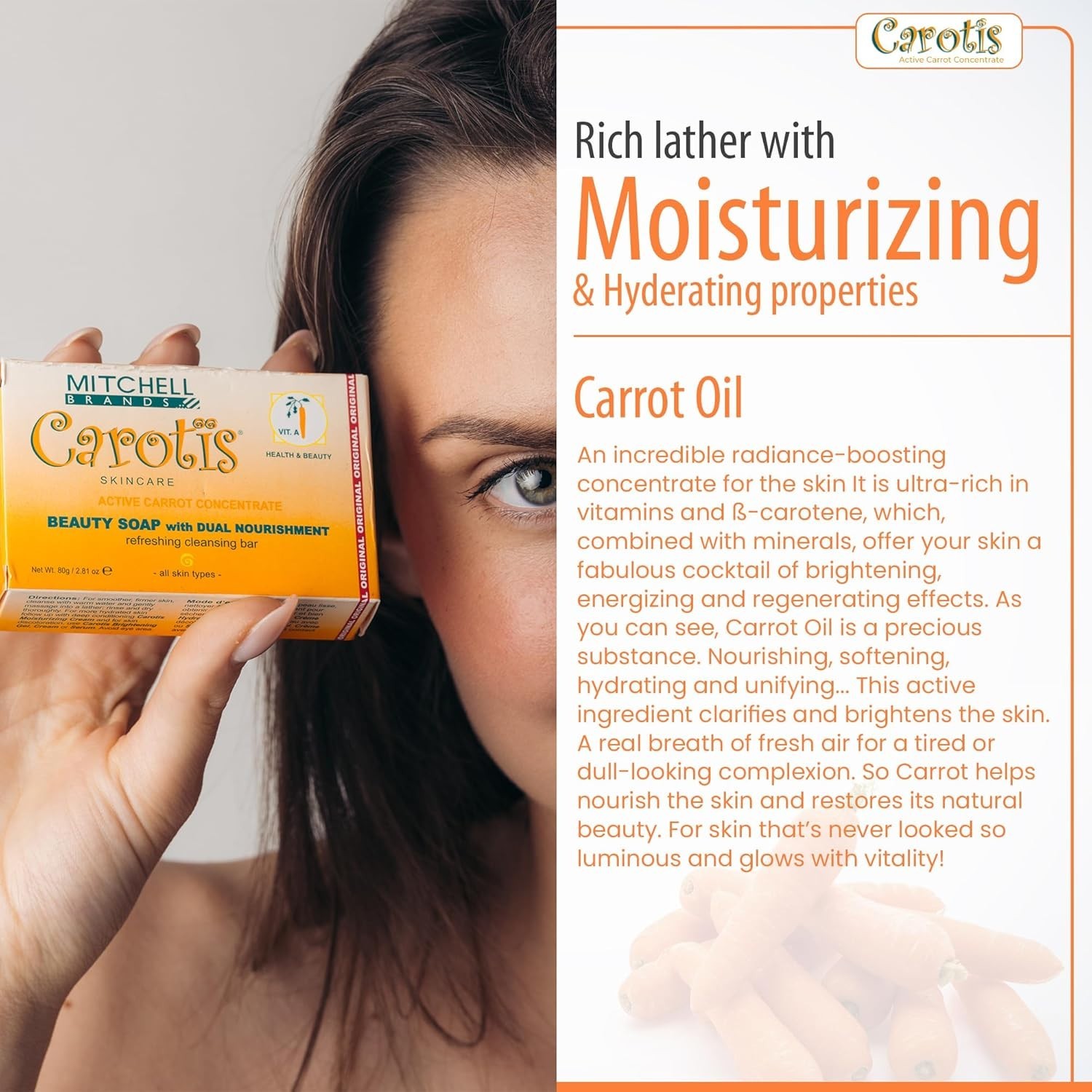 Carotis Beauty Soap 2-Pack | 80g Each Refreshing Cleansing Bars with Carrot Oil