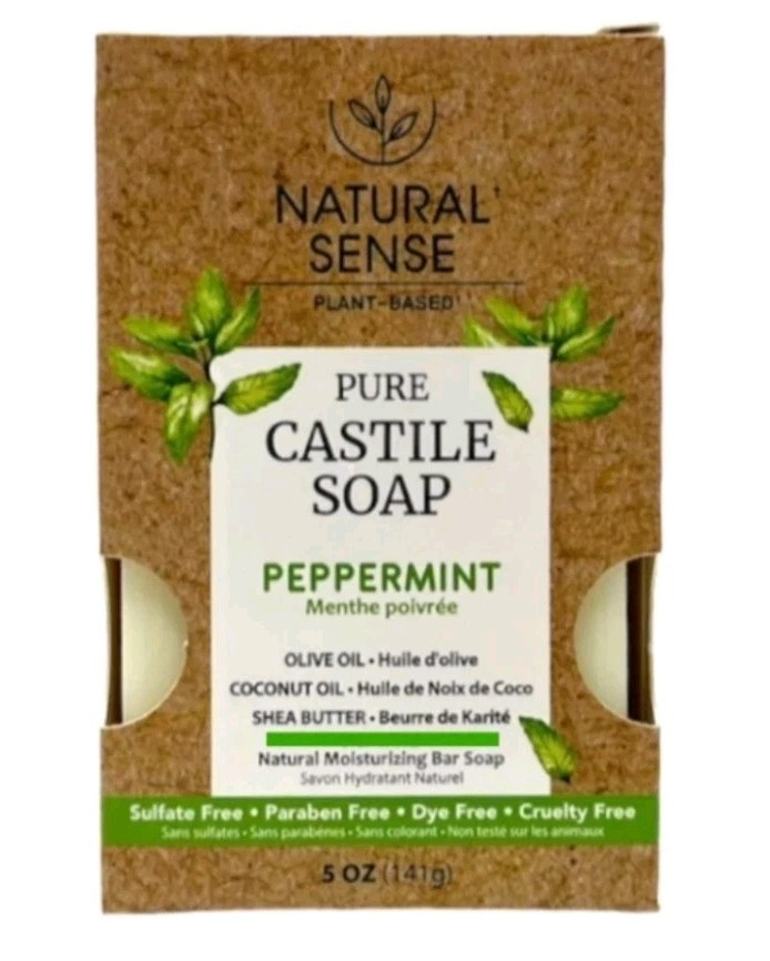 2 NEW! NATURAL SENSE 5 Oz. BAR ●PEPPERMINT● Natural & Moisturizing Castile Soap.