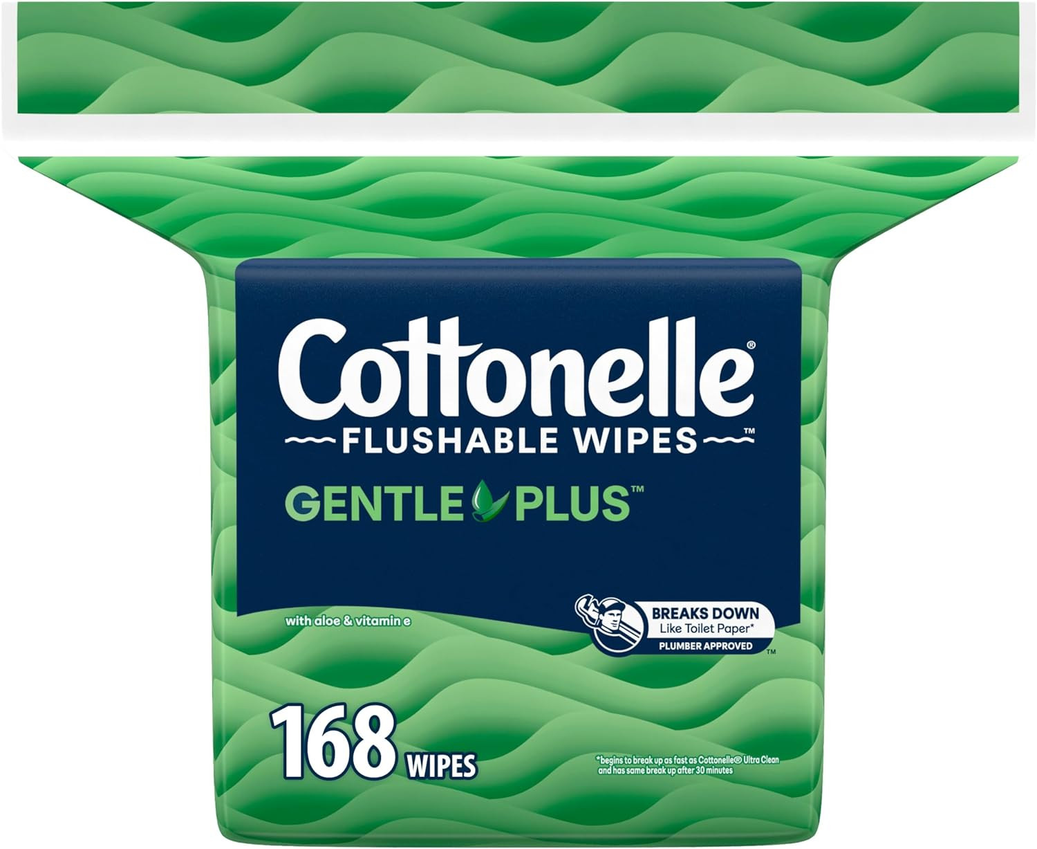 Gentleplus Flushable Wet Wipes w/ Aloe & Vitamin E, 1 Refill Pack, 168 Wipes/Pk
