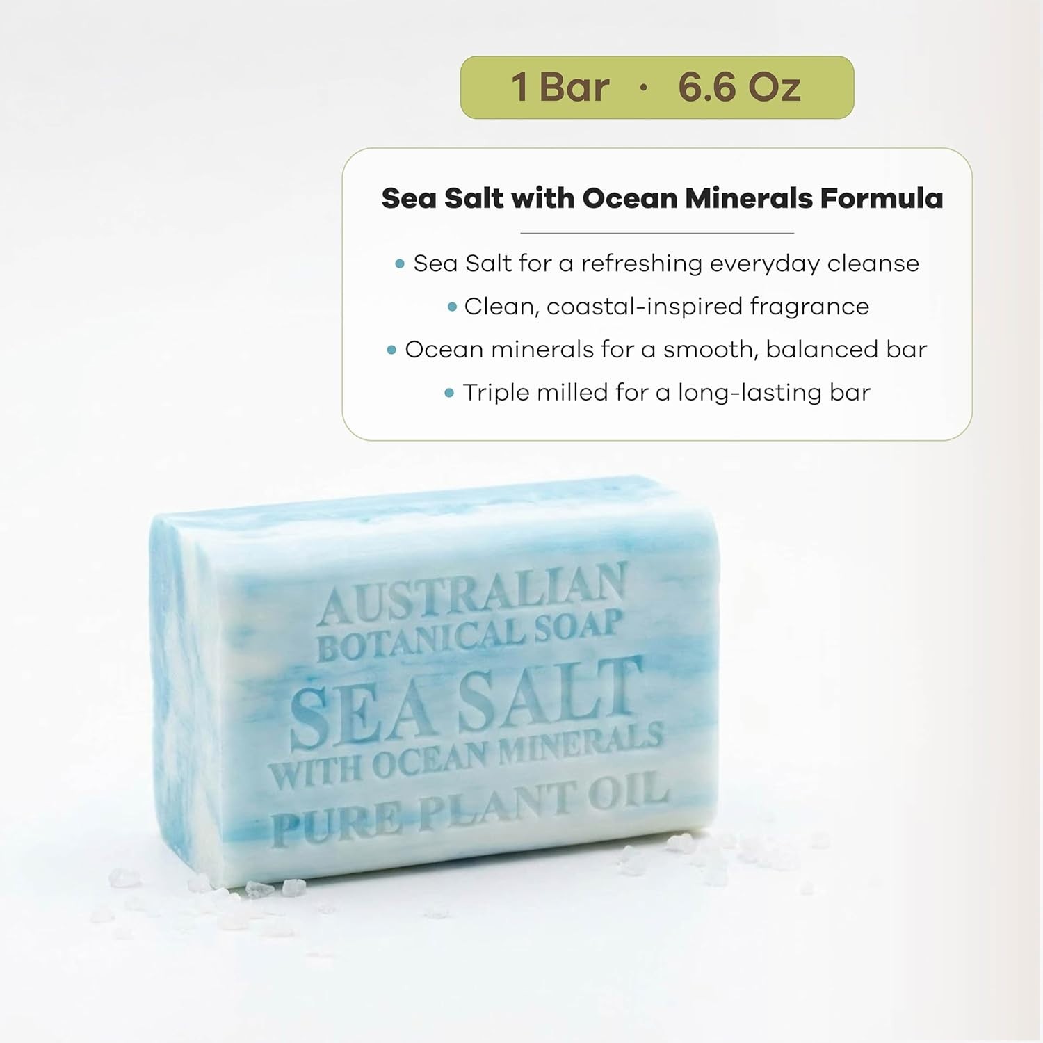 Eco-Friendly Sea Salt Soap with Ocean Minerals & Shea Butter, 6.6oz Luxury Bar