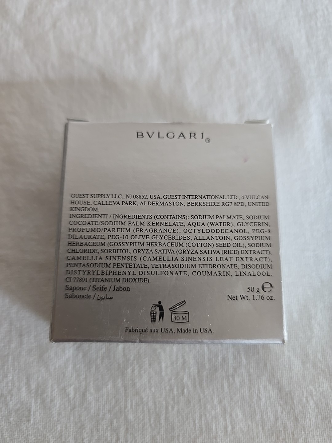 NIB (Bulgari) Bvlgari Eau Parfumee Au The Blanc Savon Soap Bar 1.76 Oz/50g