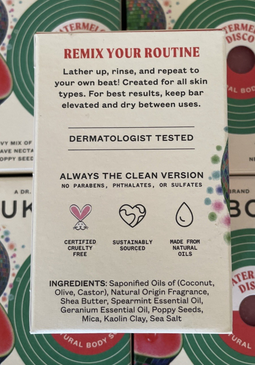 9 Dr. Squatch Jukebox Watermelon Disco Natural Body Soap Heavy Scrub 4.5 oz