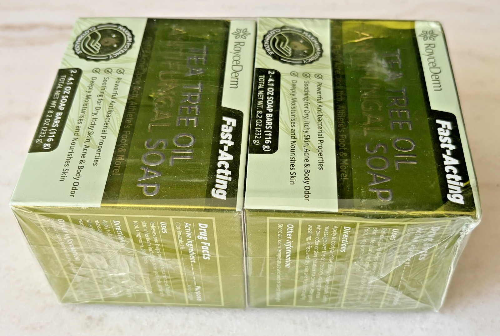 FOUR BARS – RoyceDerm Tea Tree Oil Antifungal Soap 4 Bars Total EXP 08/2028 NEW