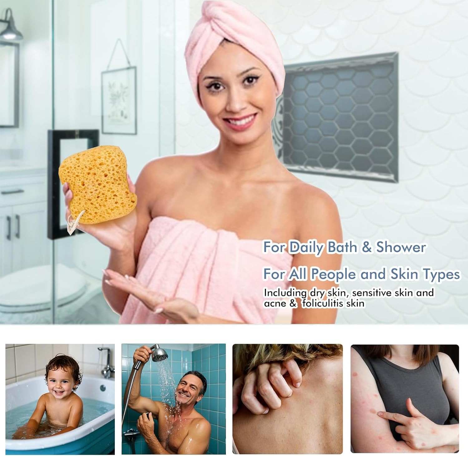 Sponges Bath, 2Pcs Larger Shower for Women Men, Exfoliating Brown