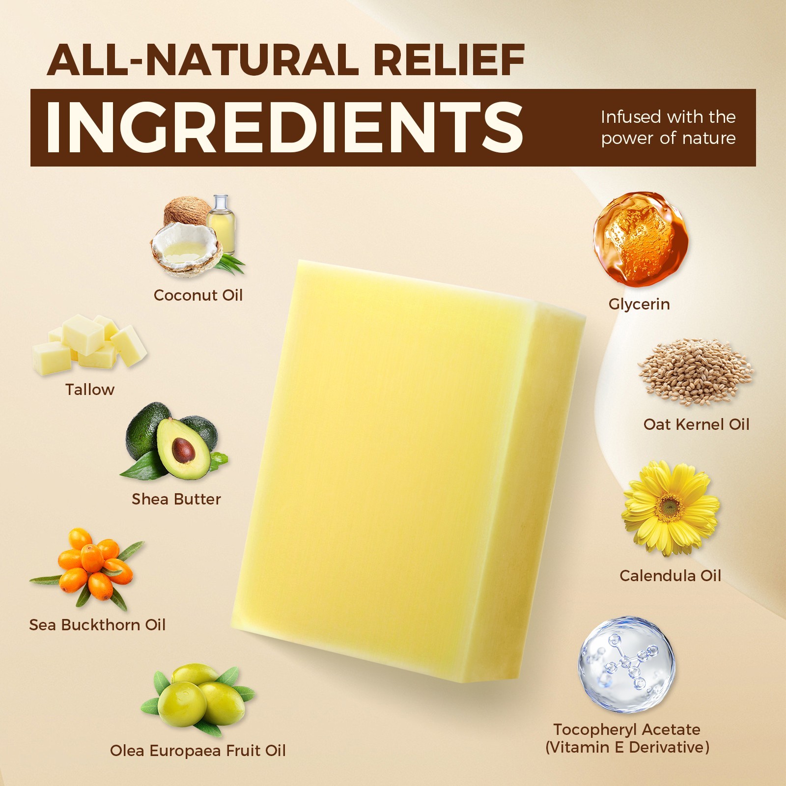 OUKEYA Grass Fed Beef Tallow Soap Gentle Cleansing & Moisturizing For Face, Body