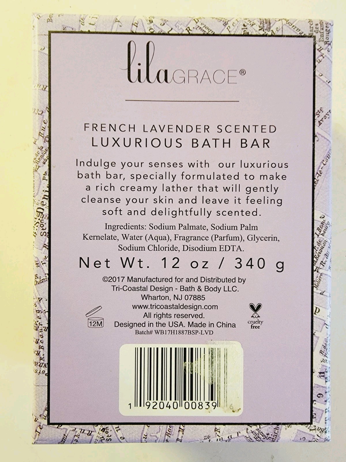 Lila Grace French Lavender Scented Luxurious Bath Bar 12 Oz. 340 g