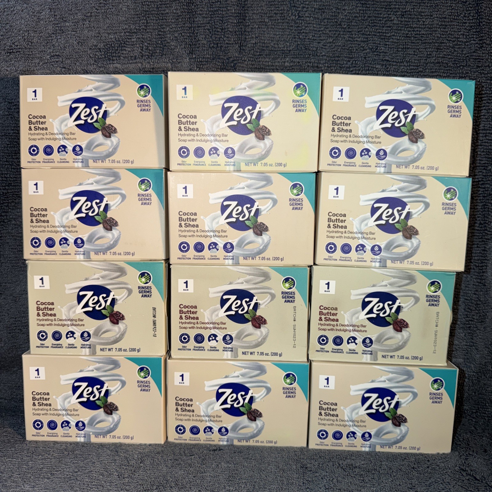 12 Zest 7.05 oz COCOA BUTTER & SHEA Hydrating & Deodorizing Jumbo Bar Soap