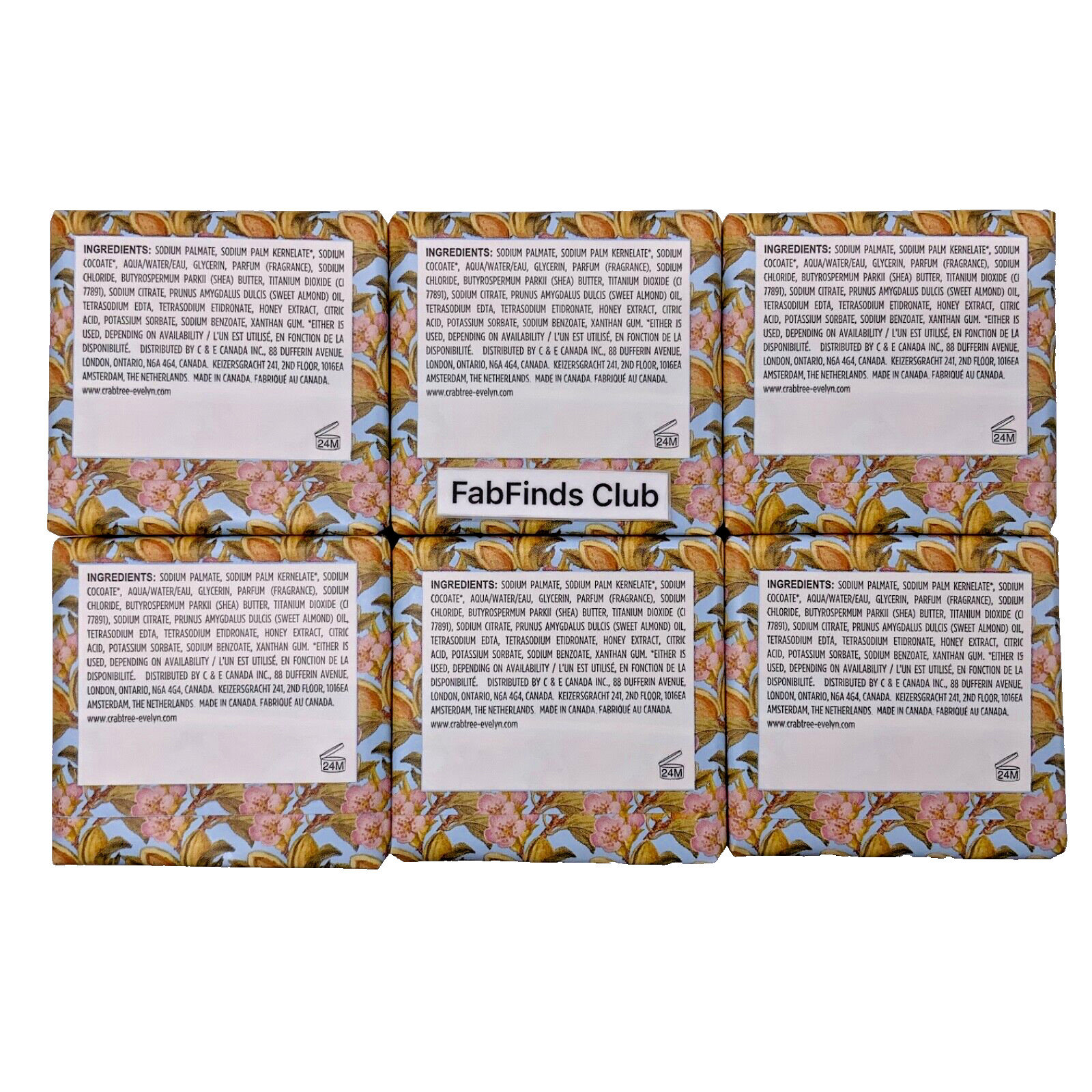 Crabtree & Evelyn Almond and Honey Bar Soap Triple Milled 21oz (6×3.5oz) 6pc Set