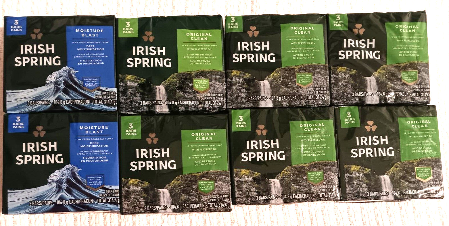 Irish Spring Deodorant Bar Soap Original Lot of 8 Pks 3.75 oz 24 Bars Total