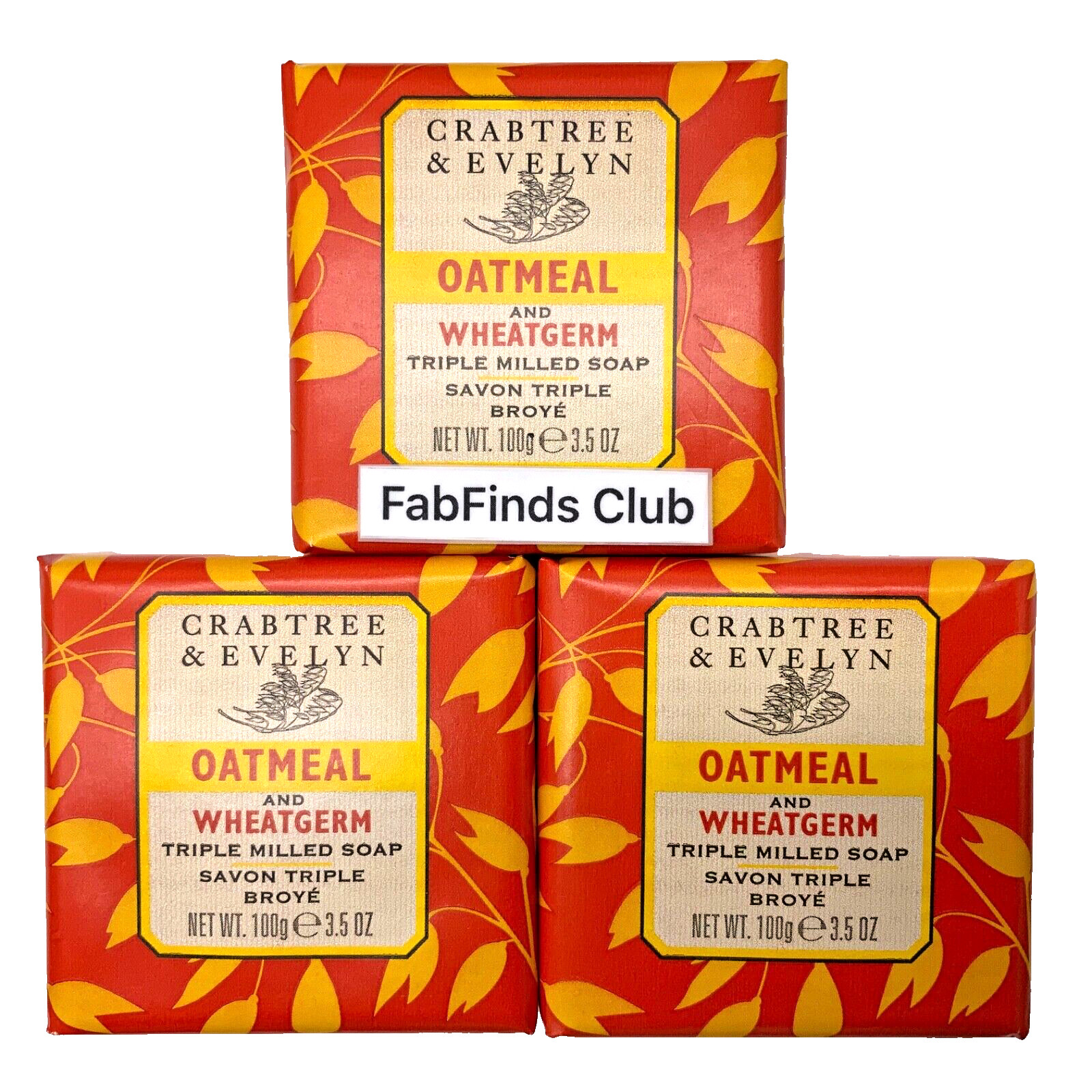 Crabtree & Evelyn Oatmeal Bar Soap Triple Milled 10.5oz (3×3.5oz) 3pc Set