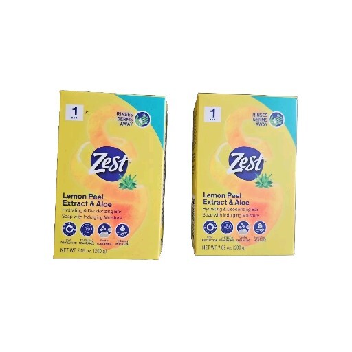 ZEST Hydrating & Deodorizing SOAP LEMON PEEL EXTRACT & ALOE, (2) 7.05 oz Bar NEW