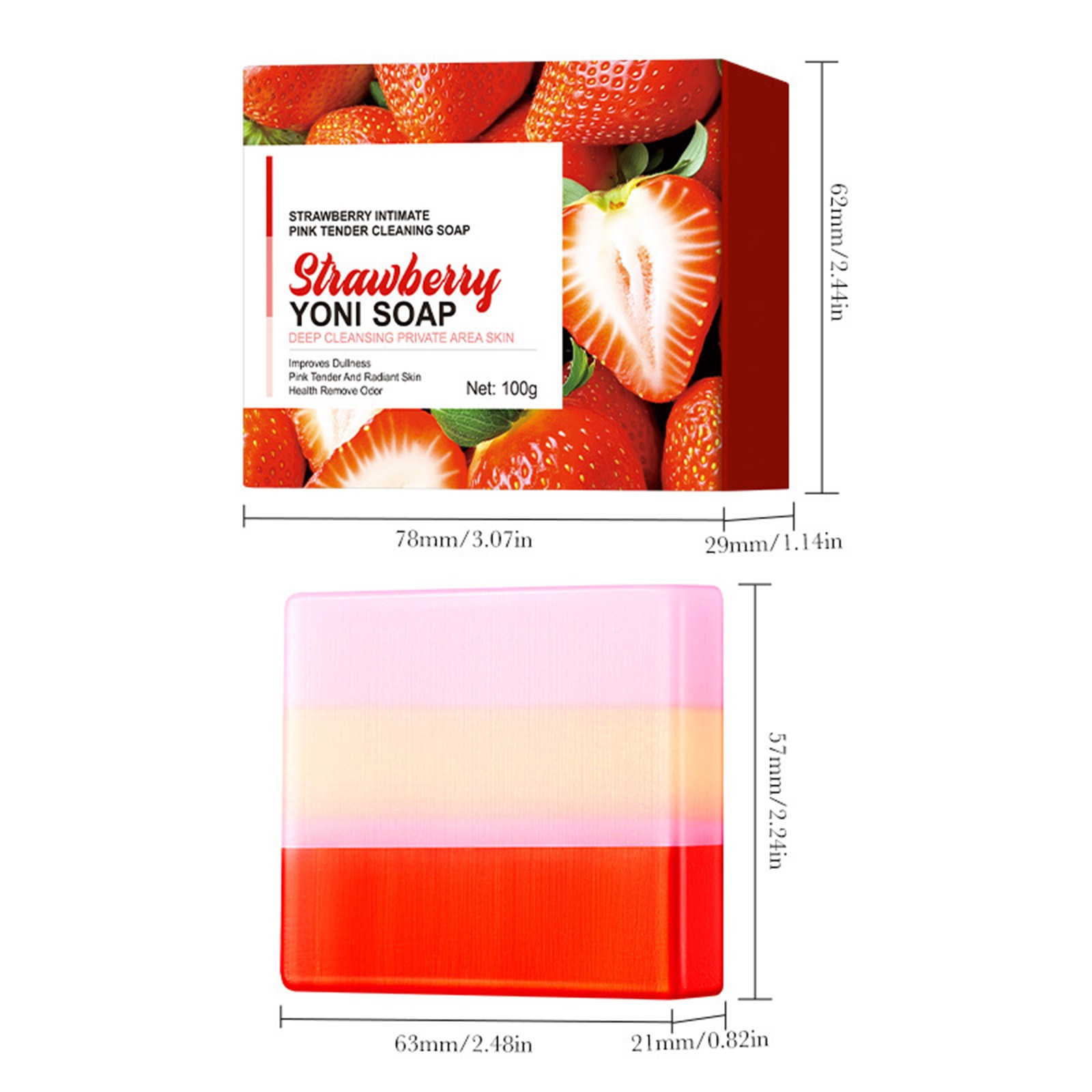 Women Strawberry Scent Soap For Private Personal Care Tri Color Cleaning Soap