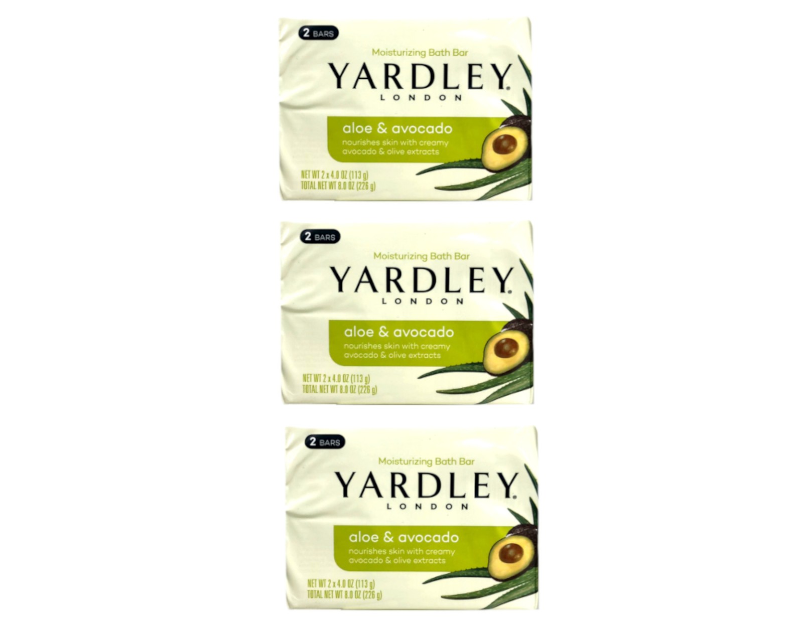 Yardley London Moisturizing Soap Aloe & Avocado 2 x 4oz Bars – Pack of 3