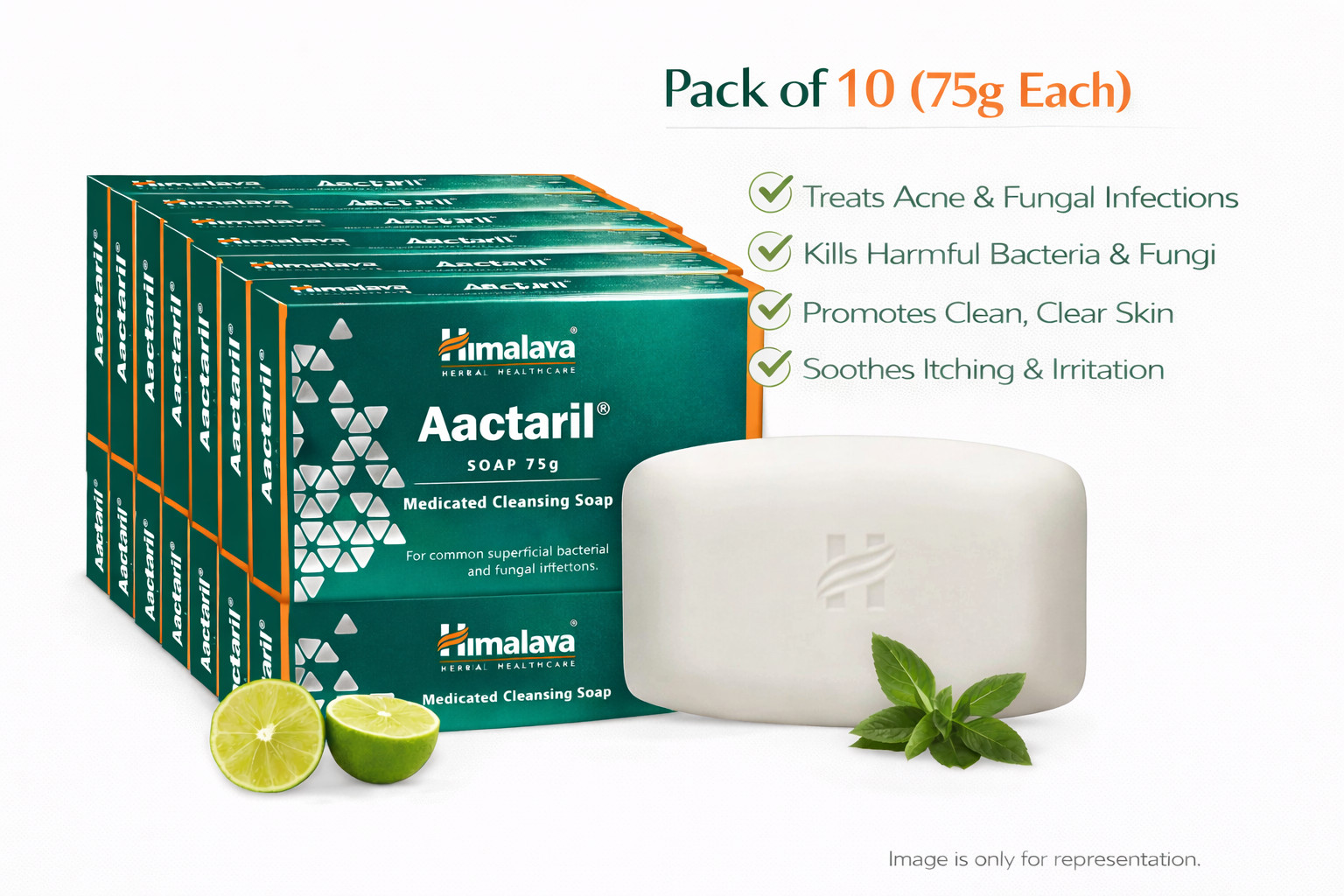 Himalaya Aactaril Soap Herbal Cleansing Care 75g x10 Pack Skin Hygiene