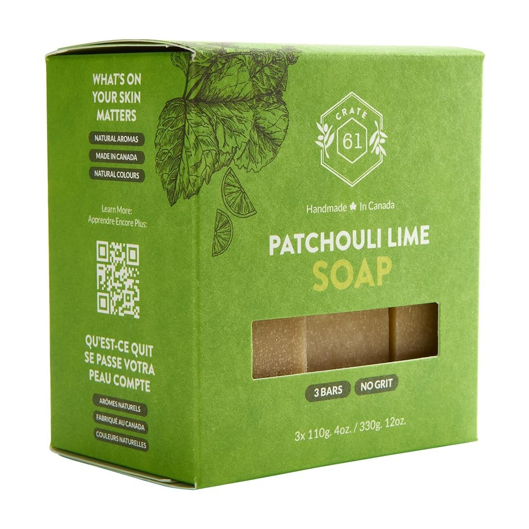 Crate 61 Handmade Natural Bar Soap 3-Pack – Patchouli Lime, & Eco-Friendly