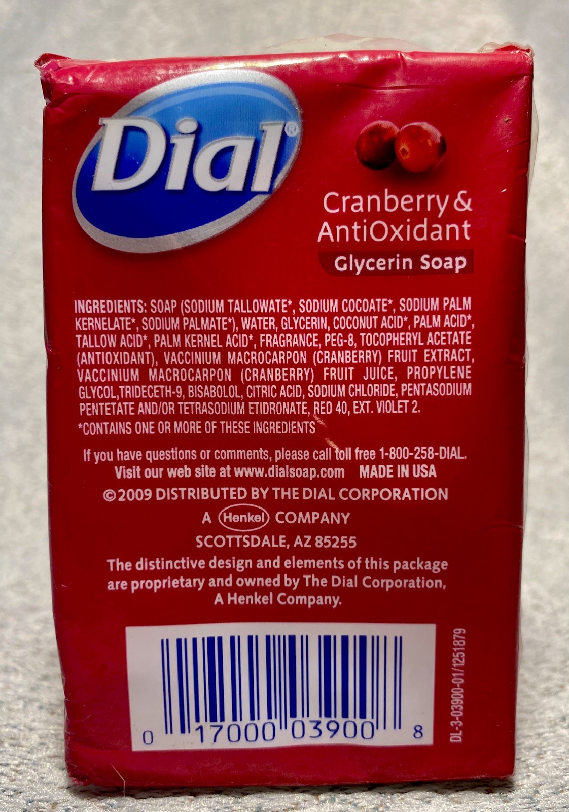 Dial Glycerin Bars Cranberry & Antioxidant 3 Bars E/4Oz Net Wt 12Oz
