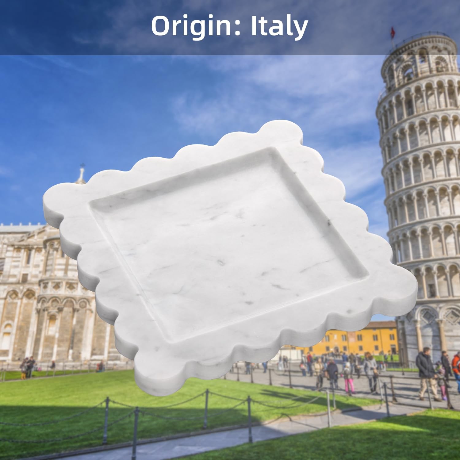 Square Marble Decorative Tray Scalloped Edge Natural Italian Stone 8×8
