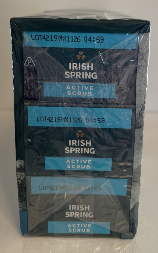 6 Irish Spring Active Scrub 12 HR Fresh Deodorant Soap 3.7 oz each
