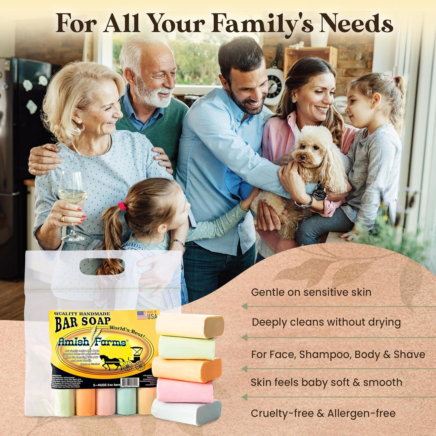 All Natural Amish Farm Bar Soap Variety 5-Pack Cold Process Old-Fashioned Homema